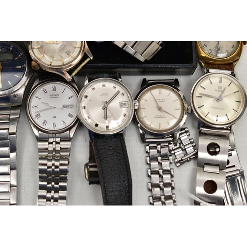 97 - A BOX OF ASSORTED WRISTWATCHES, to include a gents boxed 'Rotary 21 jewels Automatic', a boxed 'Accu... 