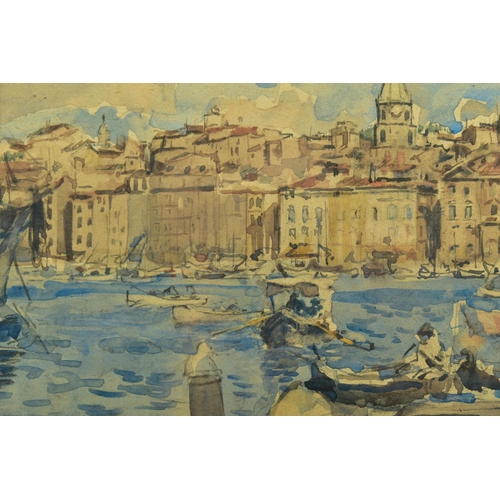 311 - ROBERT PURVES FLINT (1883-1947) 'MARSEILLE' a view of the French city from the harbour, signed botto... 