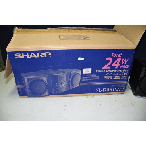 1055 - A SHARP XL-DAB10 MICRO COMPONENT SYSTEM with I-pod docking station in original box with remote (PAT ... 