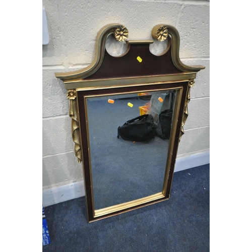 1322 - A BLACK FINISH FULL LENGTH FLOOR MIRROR, two glass pictures, of various scenes, a gilt framed overma... 