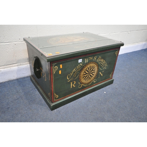 1323 - A LATE 20TH CENTURY PAINTED PINE BLANKET CHEST, reading Captain William S Bowman for the Royal navy,... 