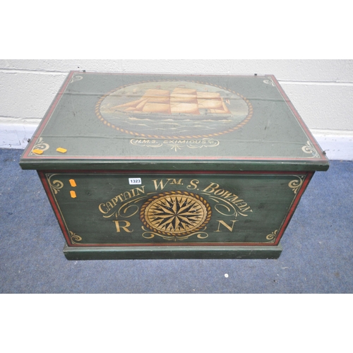 1323 - A LATE 20TH CENTURY PAINTED PINE BLANKET CHEST, reading Captain William S Bowman for the Royal navy,... 