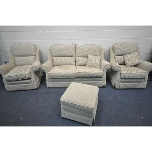 1327 - A BEIGE UPHOLSTERED FOUR PIECE LOUNGE SUITE, comprising a three seater settee, length 175cm, a pair ... 