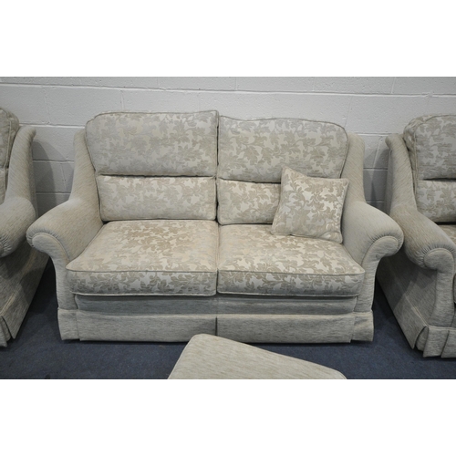 1327 - A BEIGE UPHOLSTERED FOUR PIECE LOUNGE SUITE, comprising a three seater settee, length 175cm, a pair ... 