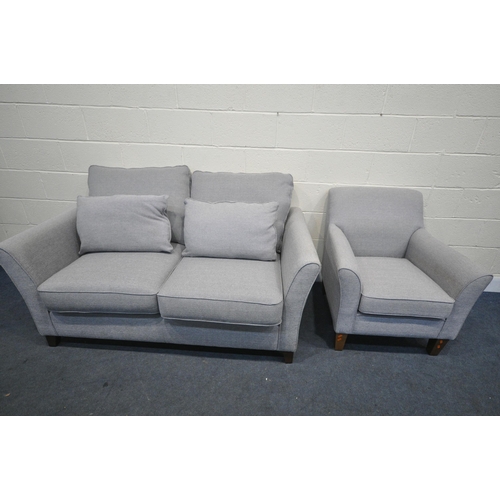 1332 - A TWO PIECE GREY UPHOSTERED LOUNGE SUITE, comprising a sofa and armchair (condition:-good condition)