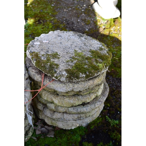 911 - FIFTEEN WEATHERED COMPOSITE TREE STUMP STEPPING STONES