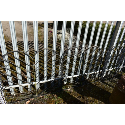 956 - A PAIR OF WROUGHT IRON DRIVEWAY GATES, overall width 204cm x each width 102cm x height 92cm x and a ... 