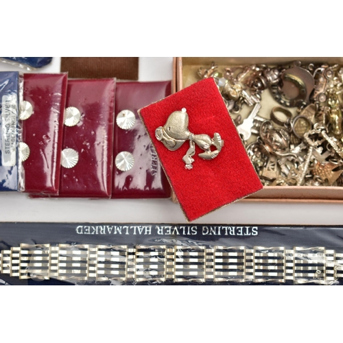 102 - A BOX OF ASSORTED SILVER AND WHITE METAL JEWELLERY, to include a small box of assorted white metal c... 