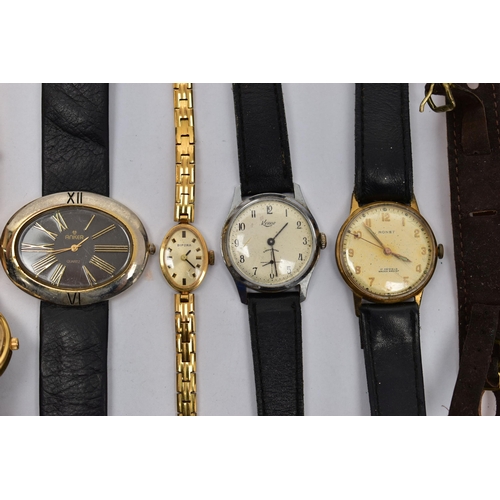 105 - A BOX OF ASSORTED WATCHES, to include a quartz movement ladys gold plated 'Rotary' wristwatch, a lad... 