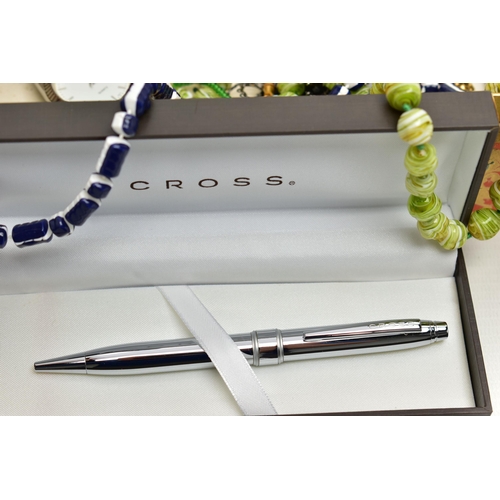 107 - TWO CASED 'CROSS' PENS AND OTHER ASSORTED ITEMS, two ball point pens, together with a 'Papermate' ba... 