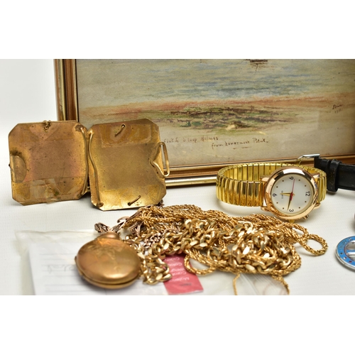 109 - A BASKET OF ASSORTED ITEMS, to include a ladys boxed 9ct gold 'Certina' wristwatch, manual wind, rou... 