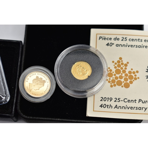 122 - TWO BOXED SMALL GOLD COINS, to include an Elizabeth II Quarter Sovereign Proof Tristan da Cunha 2020... 