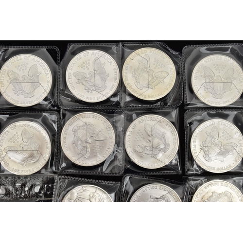 124 - A QUANTITY OF SILVER EAGLE COINS USA, nineteen in total 1991 (2) 1993 (3) 1997,  1999 (3) 2000 (2) 2... 