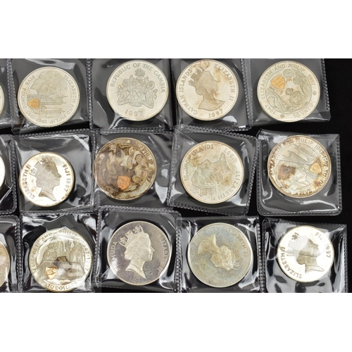 128 - A QUANTITY OF 1997 QUEEN ELIZABETH/PHILIP STERLING SILVER CROWN SIZE COINS, with highlighted Shield ... 