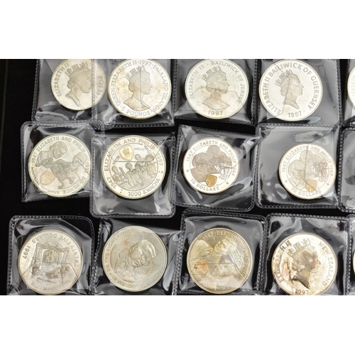 128 - A QUANTITY OF 1997 QUEEN ELIZABETH/PHILIP STERLING SILVER CROWN SIZE COINS, with highlighted Shield ... 