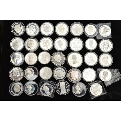 129 - A PLASTIC BOX CONTAINING SILVER AND SILVER PROOF COINS, to include 2x Britainia 2001, 2005 Silver co... 