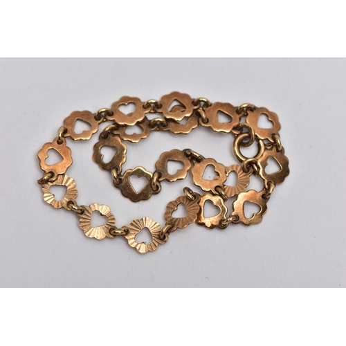 14 - A 9CT GOLD CHAIN BRACELET, fancy link chain, fitted with a spring clasp, approximate length 190mm, h... 