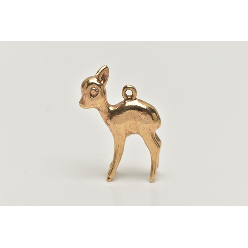 15 - A 9CT GOLD CHARM, yellow gold charm of a fawn, approximate height 28mm, hallmarked 9ct Birmingham, a... 