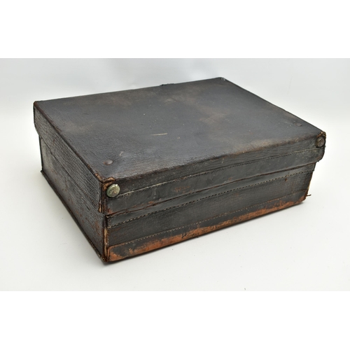 151 - A GEORGE V BLACK LEATHER DRESSING CASE, green fabric lined interior with brown leather trim, the inc... 