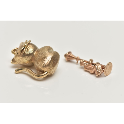 22 - TWO 9CT GOLD CHARMS, the first a yellow gold cat charm, hallmarked 9ct Birmingham import, approximat... 