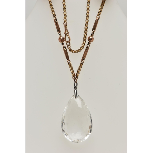 3 - AN EARLY 20TH CENTURY ROCK CRYSTAL PENDANT, TOGETHER WITH A VICTORIAN CHAIN, the faceted rock crysta... 