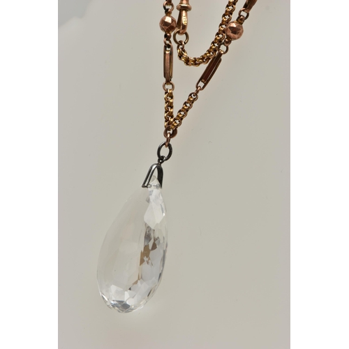 3 - AN EARLY 20TH CENTURY ROCK CRYSTAL PENDANT, TOGETHER WITH A VICTORIAN CHAIN, the faceted rock crysta... 