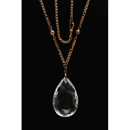 3 - AN EARLY 20TH CENTURY ROCK CRYSTAL PENDANT, TOGETHER WITH A VICTORIAN CHAIN, the faceted rock crysta... 