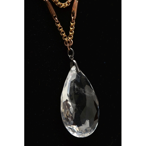 3 - AN EARLY 20TH CENTURY ROCK CRYSTAL PENDANT, TOGETHER WITH A VICTORIAN CHAIN, the faceted rock crysta... 