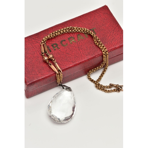 3 - AN EARLY 20TH CENTURY ROCK CRYSTAL PENDANT, TOGETHER WITH A VICTORIAN CHAIN, the faceted rock crysta... 