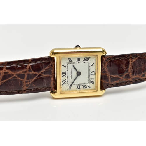 40 - A LADIES 18CT GOLD 'JEAN RENET' WRISTWATCH, hand wound movement, square dial, signed 'Jean Renet', R... 