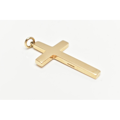 66 - A 9CT GOLD CROSS PENDANT, a yellow gold polished cross, approximate length 38mm, hallmarked 9ct  Bir... 