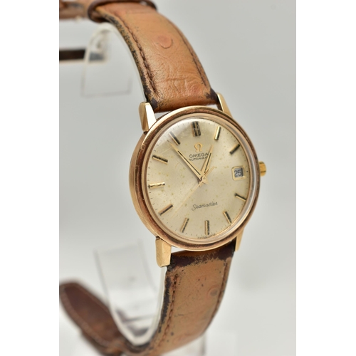 76 - A GENTS 9CT GOLD 'OMEGA AUTOMATIC SEAMASTER' WRISTWATCH, round champagne dial signed 'Omega Automati... 