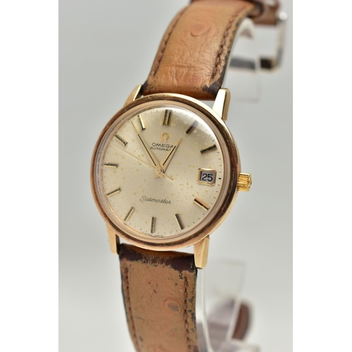 76 - A GENTS 9CT GOLD 'OMEGA AUTOMATIC SEAMASTER' WRISTWATCH, round champagne dial signed 'Omega Automati... 