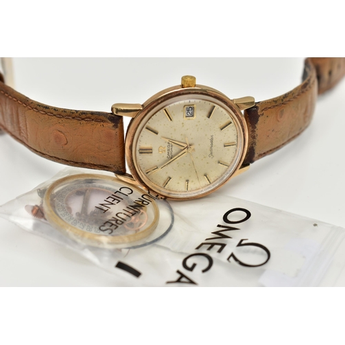 76 - A GENTS 9CT GOLD 'OMEGA AUTOMATIC SEAMASTER' WRISTWATCH, round champagne dial signed 'Omega Automati... 