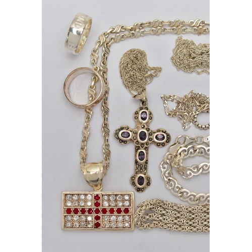 85 - A BAG OF ASSORTED WHITE METAL JEWELLERY, to include a silver fancy link chain necklace, fitted with ... 