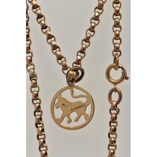 90 - A 9CT GOLD PENDANT AND CHAIN, the pendant of an openwork circular form, depicting the zodiac sign fo... 