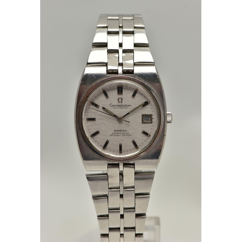 93 - A GENTS 'OMEGA CONSTELLATION' WRISTWATCH, automatic movement, round silver dial signed 'Omega Conste... 