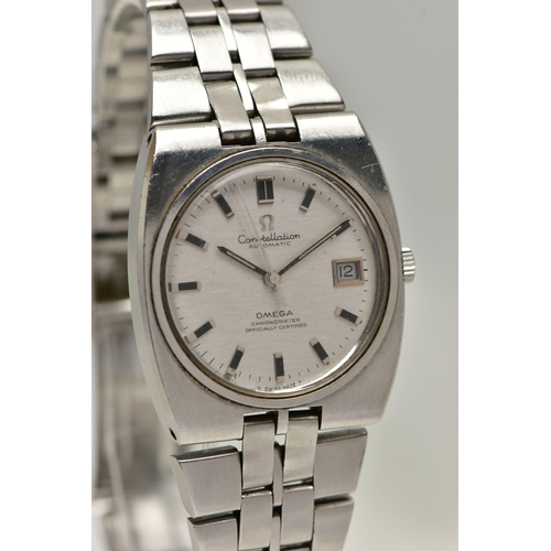 93 - A GENTS 'OMEGA CONSTELLATION' WRISTWATCH, automatic movement, round silver dial signed 'Omega Conste... 