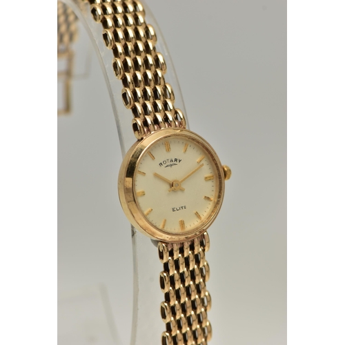 94 - A LADYS 9CT GOLD 'ROTARY ELITE' WRISTWATCH, quartz movement, round cream dial signed 'Rotary Elite',... 