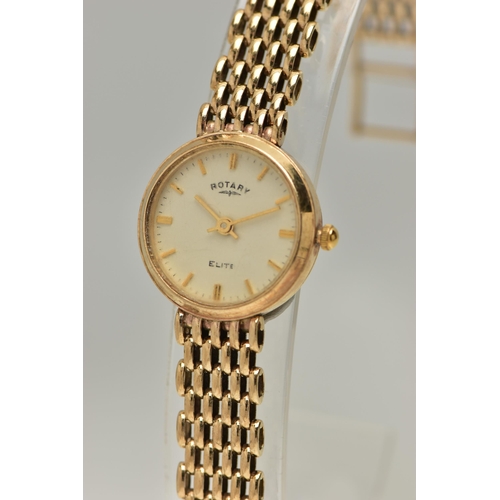 94 - A LADYS 9CT GOLD 'ROTARY ELITE' WRISTWATCH, quartz movement, round cream dial signed 'Rotary Elite',... 