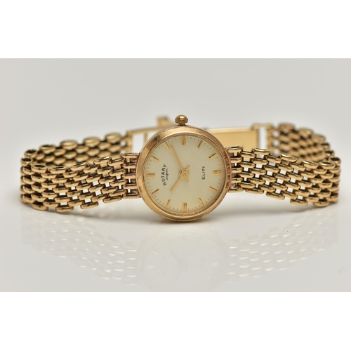 94 - A LADYS 9CT GOLD 'ROTARY ELITE' WRISTWATCH, quartz movement, round cream dial signed 'Rotary Elite',... 