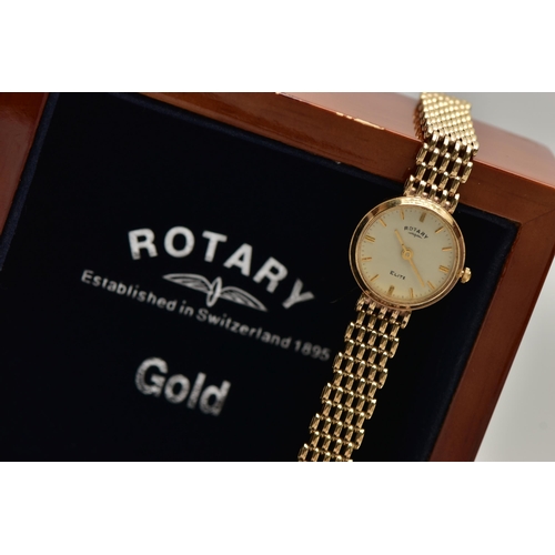 94 - A LADYS 9CT GOLD 'ROTARY ELITE' WRISTWATCH, quartz movement, round cream dial signed 'Rotary Elite',... 