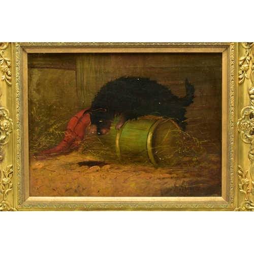 298 - G. GREGORY (19TH CENTURY) A TERRIER WAITING FOR A RAT TO COME OUT OF A HOLE, a depiction of a terrie... 