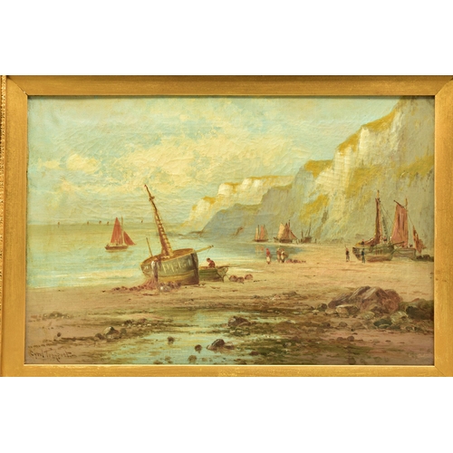 299 - CYRIL TEMPEST (19TH / 20TH CENTURY) A COASTAL LANDSCAPE WITH FISHING BOATS ON THE SHORE, signed bott... 