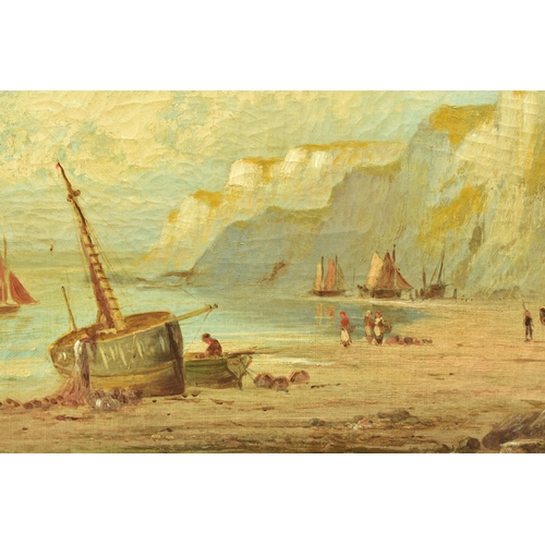 299 - CYRIL TEMPEST (19TH / 20TH CENTURY) A COASTAL LANDSCAPE WITH FISHING BOATS ON THE SHORE, signed bott... 