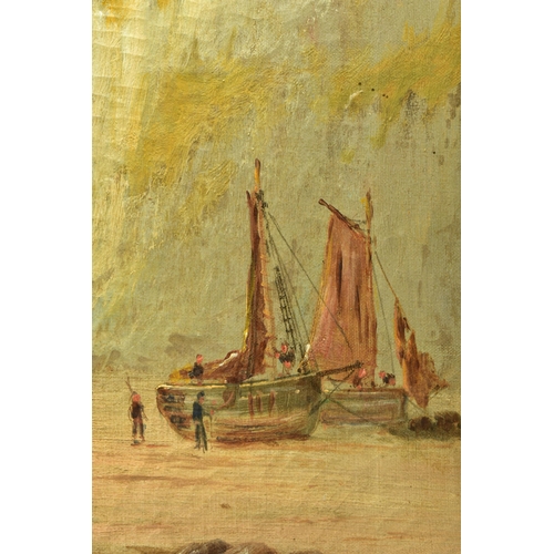 299 - CYRIL TEMPEST (19TH / 20TH CENTURY) A COASTAL LANDSCAPE WITH FISHING BOATS ON THE SHORE, signed bott... 