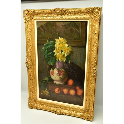 300 - ATTRIBUTED TO Ch. MATHIEU (19TH / 20TH CENTURY) A STILL LIFE DEPICTING FLOWERS AND FRUIT, Oranges ar... 