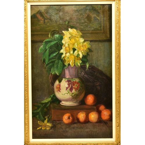 300 - ATTRIBUTED TO Ch. MATHIEU (19TH / 20TH CENTURY) A STILL LIFE DEPICTING FLOWERS AND FRUIT, Oranges ar... 