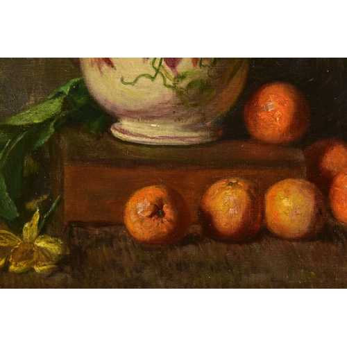 300 - ATTRIBUTED TO Ch. MATHIEU (19TH / 20TH CENTURY) A STILL LIFE DEPICTING FLOWERS AND FRUIT, Oranges ar... 