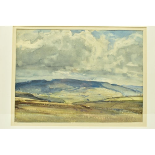 305 - ARTHUR REGINALD SMITH (1871-1934) 'THE SHADOWED HILL - RYLSTONE FELL', a landscape of open fields, s... 